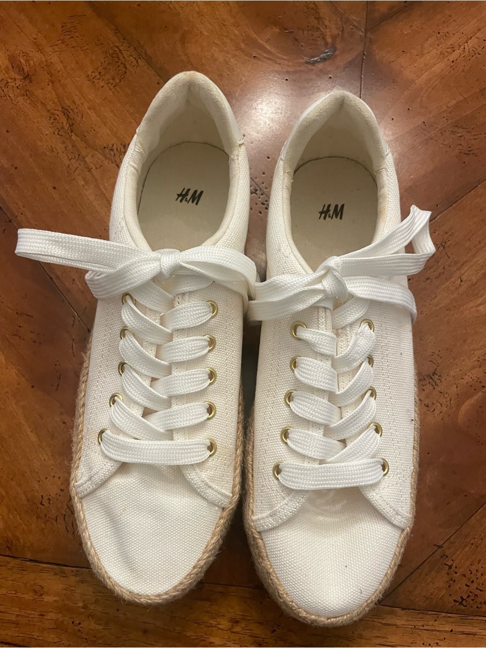 H&M Cream Canvas Espadrille Sneakers with Gold Eyelets